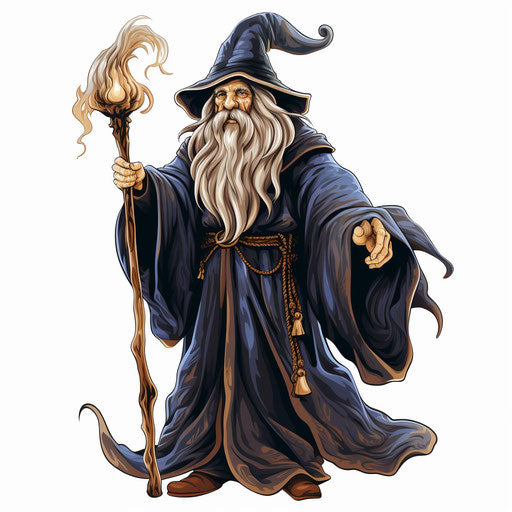 Wizard clipart in the style of Chiaroscuro Art, on a white background