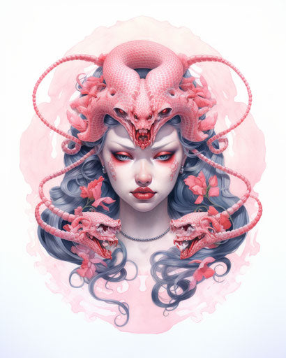 Vintage medusa with snakes on head, classic tattoo style