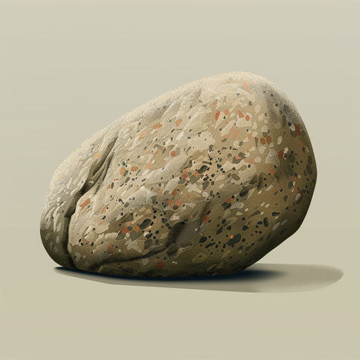 Stone clipart in a realistic depiction with a flat, muted olive background, focusing on soft gradients and refined linework