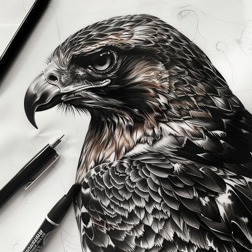 Black and grey realism style hawk tattoo drawing