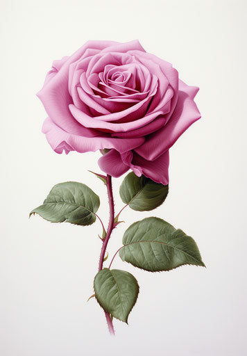 Embroidered rose with leaves on white background, in the style of ruth sanderson