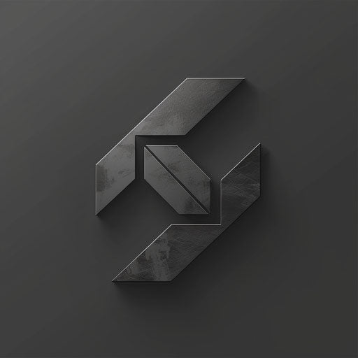 Stylish fashion logo with bold, angular fonts and a dark grey background