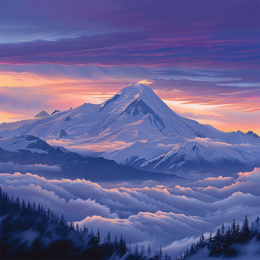Peaceful dawn over Mount Baker with soft pastel colors