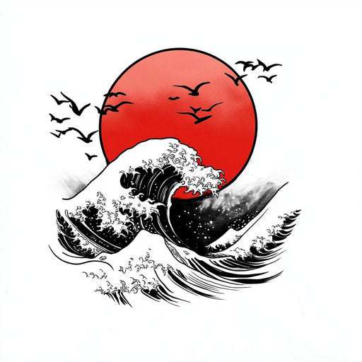 Flat wrist tattoo designs with Japanese wave pattern