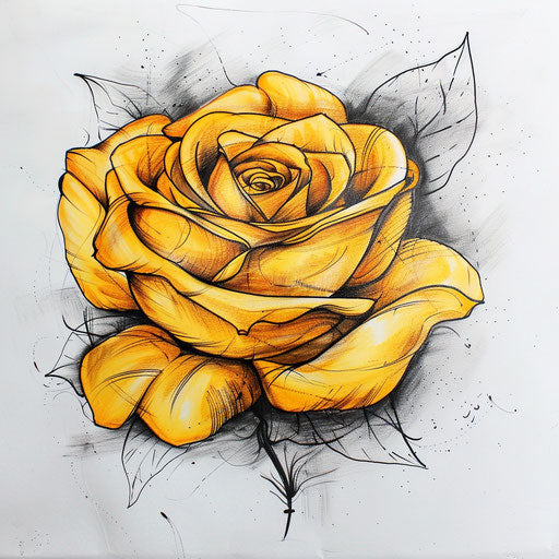 Bold sketch of a yellow rose with dramatic black outline