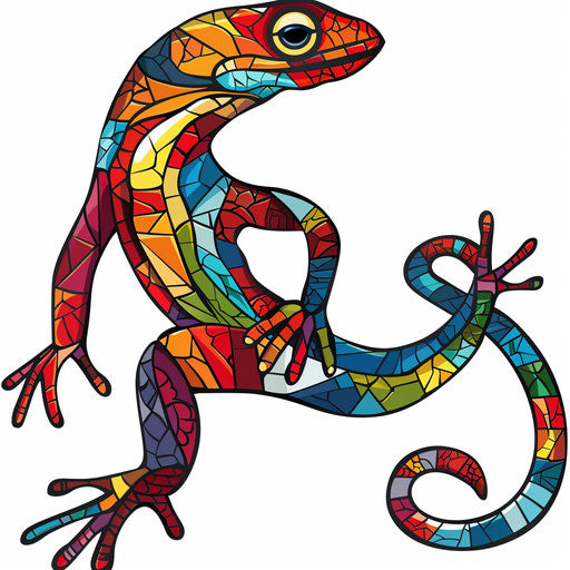 Flat tattoo sketch of a colorful stained glass lizard