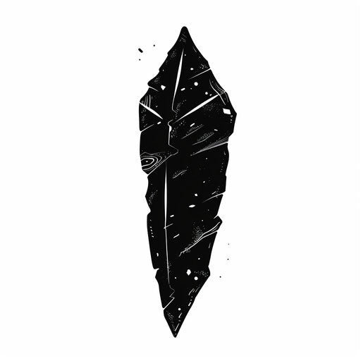 Minimalistic and clean tattoo sketch of an obsidian arrowhead