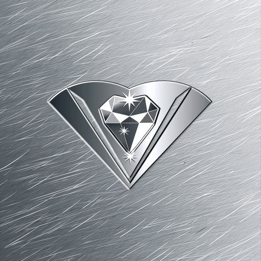 High-end beauty logo with a diamond emblem on a shimmering silver background