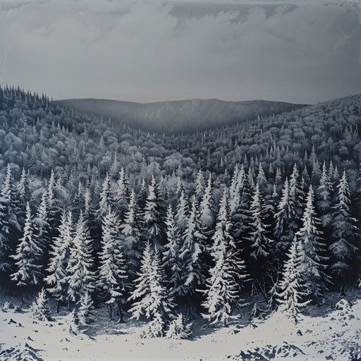 Porcupine Mountains with snow-covered trees in winter