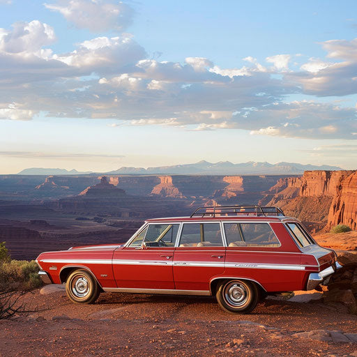 Restored family station wagon packed for road trip