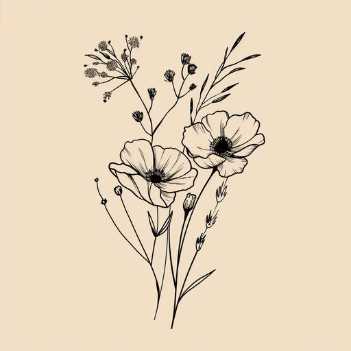 Minimalist tattoo sketch of a flower bouquet in clipart style