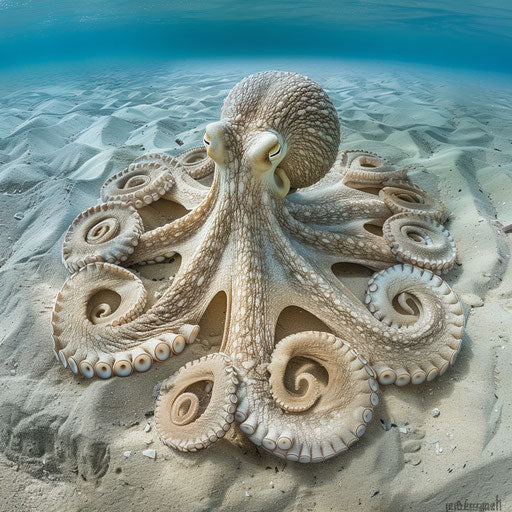Octopus crafting sand sculpture on ocean floor