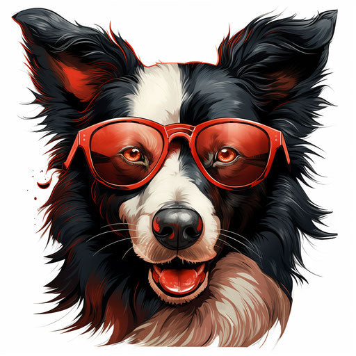 Border collie with glasses and logo isolated vector illustration
