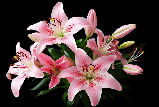 Pink lily flowers on white background, li-core style, photo 76:51