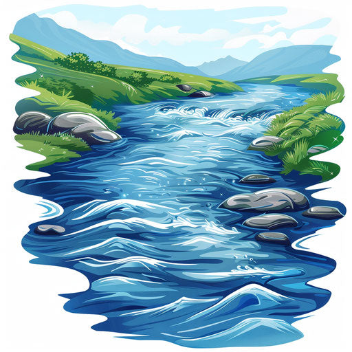River clipart in a photo realistic style on white background