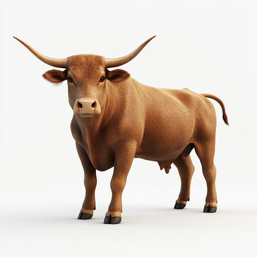 3D bull in photorealistic style on flat white background