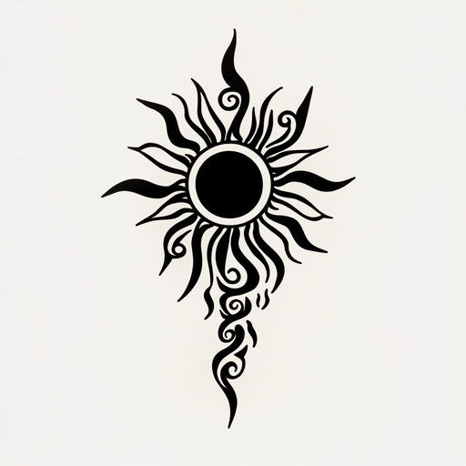 Flat tattoo sketch for small forearm tattoos with tribal sun