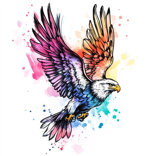 Eagle tattoo sketch with watercolor splash effect