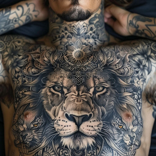 Lion tattoo in Ami James style for men