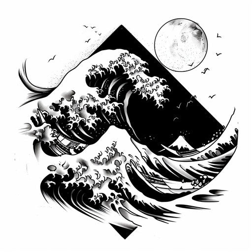 Bold sketch of Japanese wave in clipart style