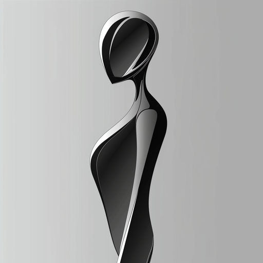 Store logo with a sleek abstract figure on silver background