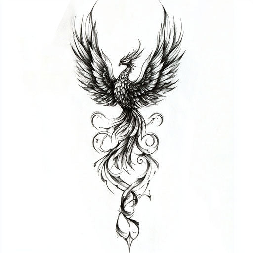 Feminine outer arm tattoo with elegant phoenix