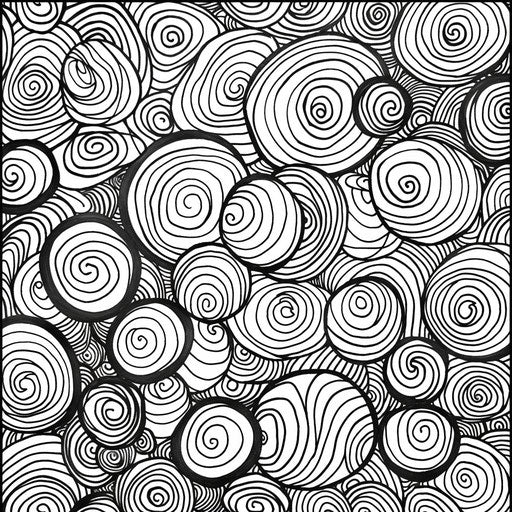 Interlocking circles with unique designs. Coloring page