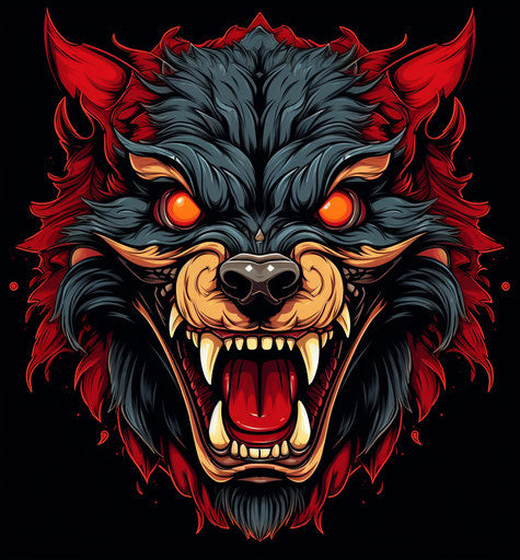 Cartoon werewolf head crimson and bronze style
