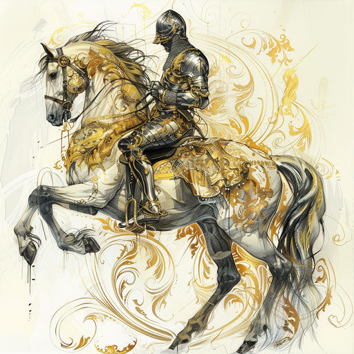 Baroque style tattoo sketch of a knight and his horse