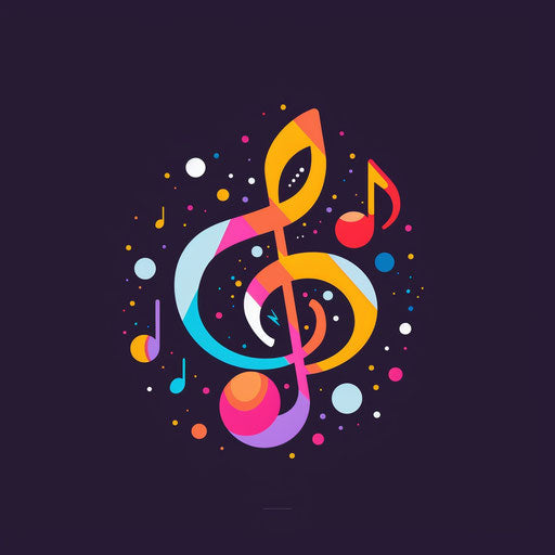 Playful music logo with bright colors and fun shapes