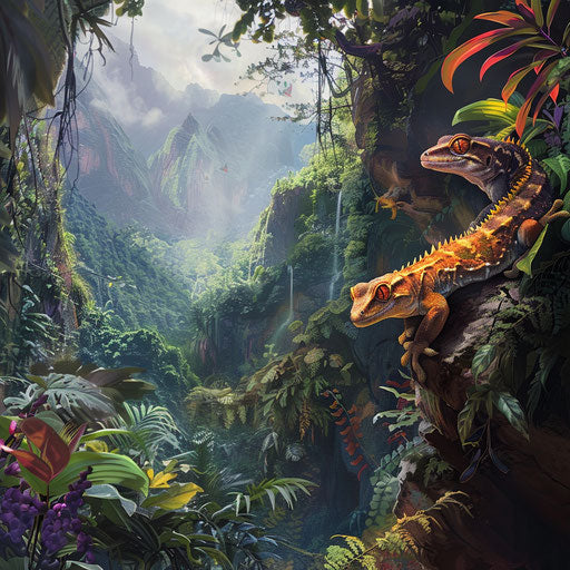 Gecko lizard in a majestic mountainous jungle