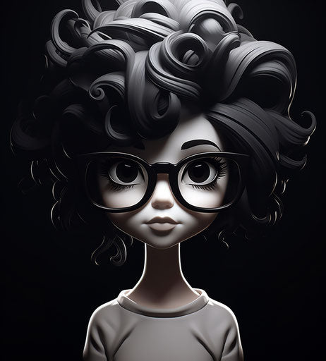 Cartoon girl with glasses, airbrush art