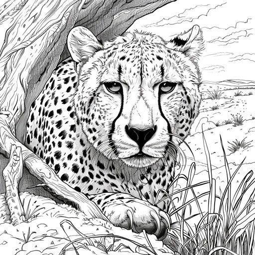 Cheetah hunting and stalking its prey