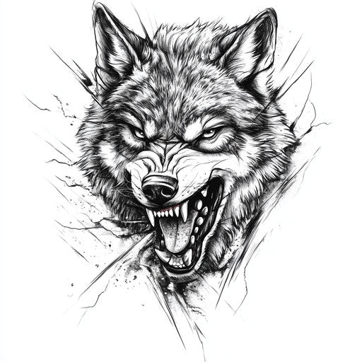 Tattoo sketch of angry wolf on white background