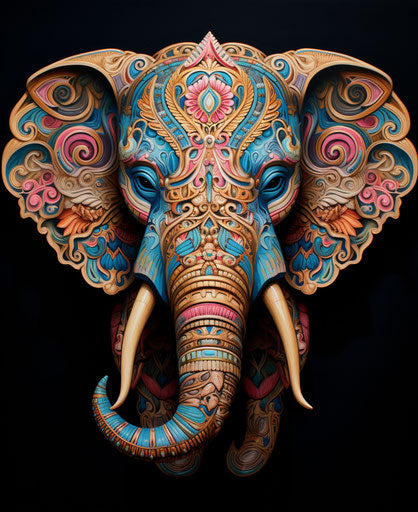 Elephant with classical symmetry on blue background