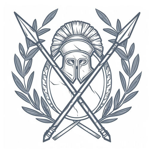 Duo of Spartan spears crossed with an olive wreath