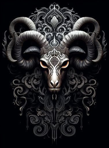 Black and white design with tribal elements, symmetrical