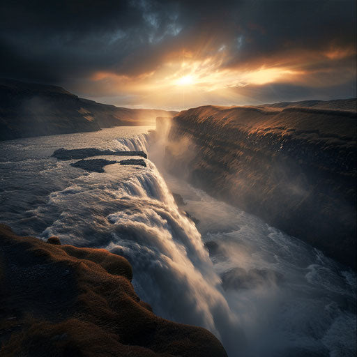 Gullfoss Falls, Iceland, dramatic landscape with intense shadows