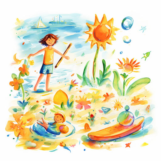 Summer Fun Clipart in the Style of Impressionistic Art