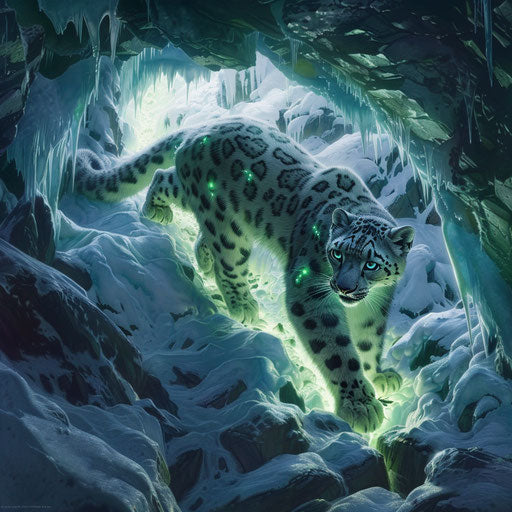 Snow leopard in a labyrinthine icy cave