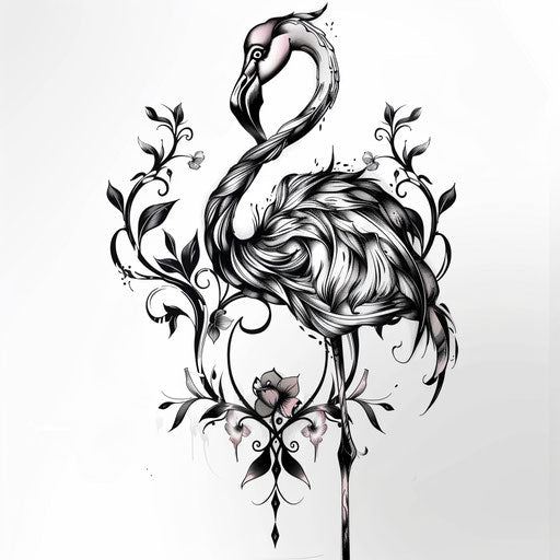 Elegant flamingo tattoo design in Art Nouveau style