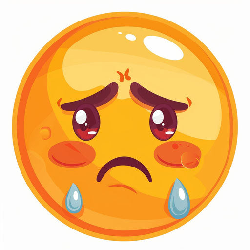 Orange circle with tears and frown, crying face emoji on transparent background