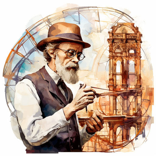 Architect clipart in the style of oil painting, on a white background