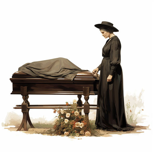 Funeral clipart in the style of oil painting, on white background