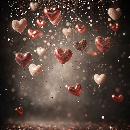 Valentine's Day photo backdrop with heart-shaped balloons