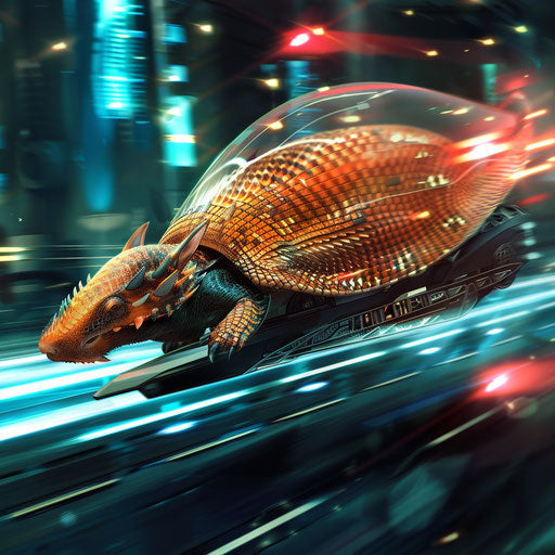 The armadillo in a high-speed futuristic car