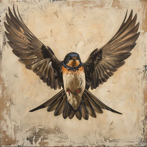 Barn swallow with wide spread wings