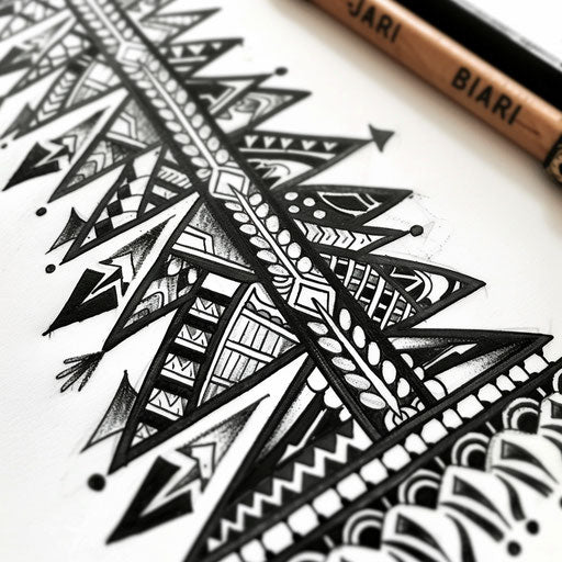 Sketch of tribal-inspired lace tattoo with bold geometric patterns