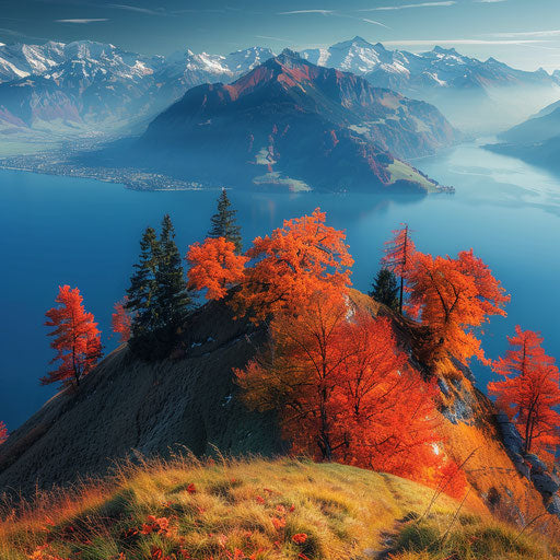 Vibrant autumn foliage around Mount Rigi, clear fresh air
