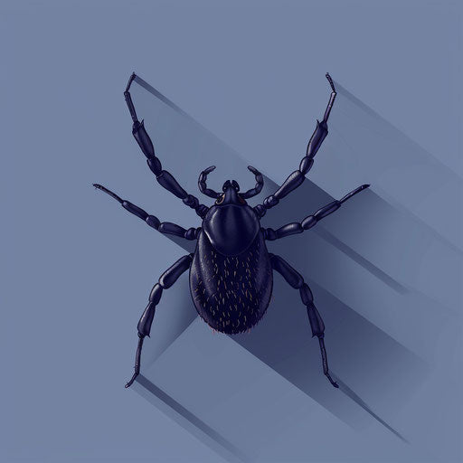 Realistic tick clipart on flat indigo background